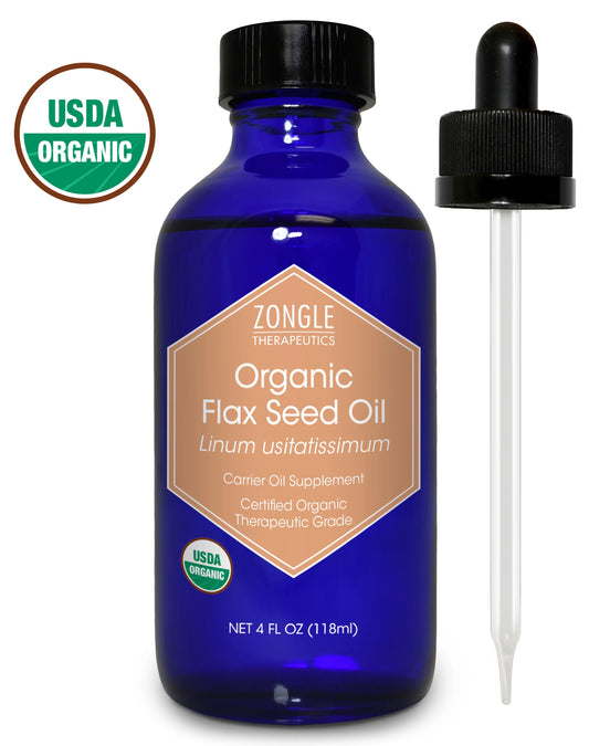 Zongle USDA Certified Organic Flax Seed Oil, Safe To Ingest, Unrefined Virgin, Cold Pressed, Linum Usitatissimum, 4 OZ