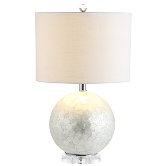 Zuri 23.5" Capiz Seashell Sphere LED Table Lamp, Pearl/White