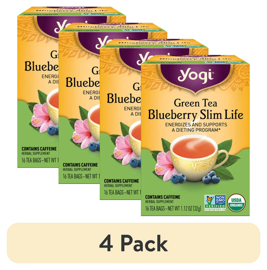 (4 pack) Yogi Green Tea Blueberry Slim Life Herbal Supplement Tea Bags, 16 Ea, 6 Piece, Packaging May Vary
