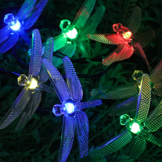 Zukuco Solar String Light 23Ft 50 LED Crystal Dragonfly Waterproof Outdoor Fairy Lights for Patio, Home, Garden Decoration (Multicolor)